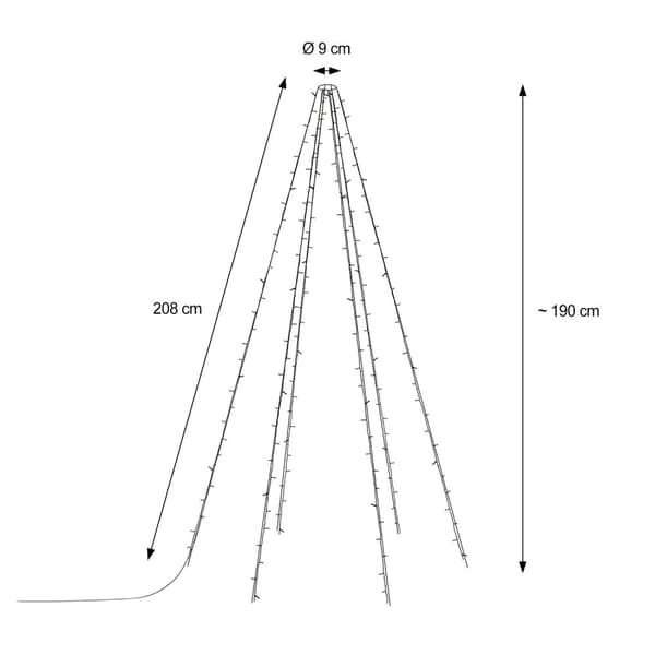 ECD Germany FlagPole Fairy Lights, 6 Strands 2,08 metriä 192 LED lämpimänä valkoisessa puissa, sis. 6 silli ja 6 kaapelitiivisteet, musta, IP44
