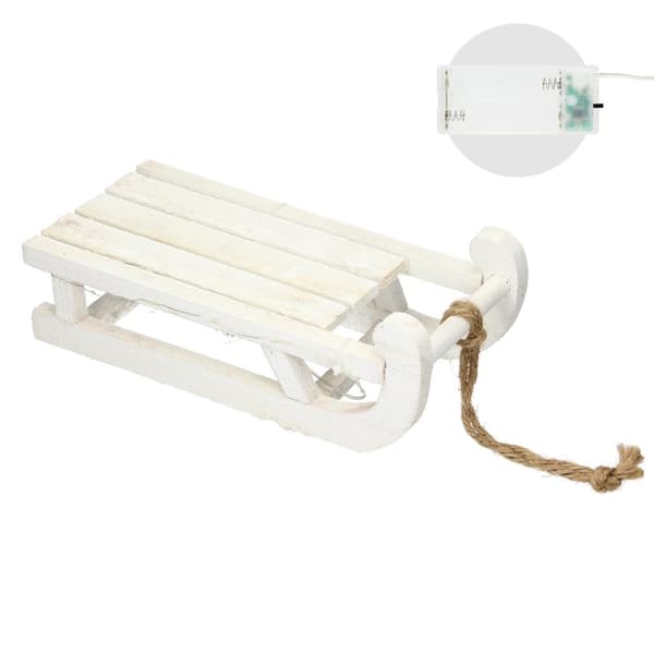 Deco Sleigh med 25 varmvita lysdioder 31,5x14,5x10,5 cm Vit av trä