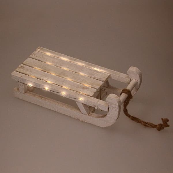 Deco Sleigh med 25 varmvita lysdioder 31,5x14,5x10,5 cm Vit av trä