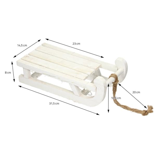 Deco Sleigh med 25 varmvita lysdioder 31,5x14,5x10,5 cm Vit av trä