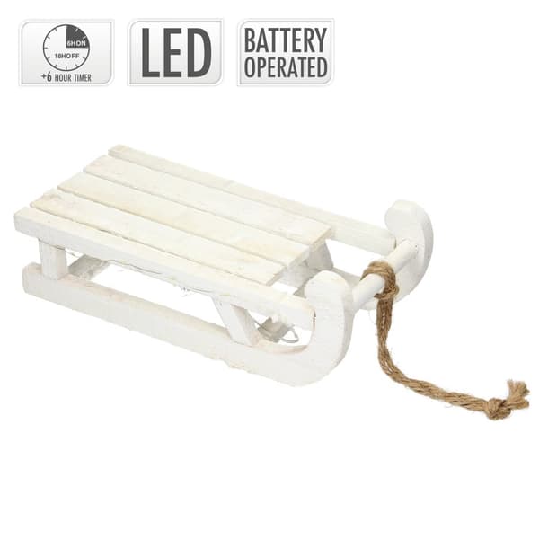 Deco Sleigh med 25 varmvita lysdioder 31,5x14,5x10,5 cm Vit av trä