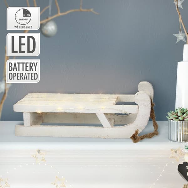Deco Sleigh med 25 varmvita lysdioder 31,5x14,5x10,5 cm Vit av trä