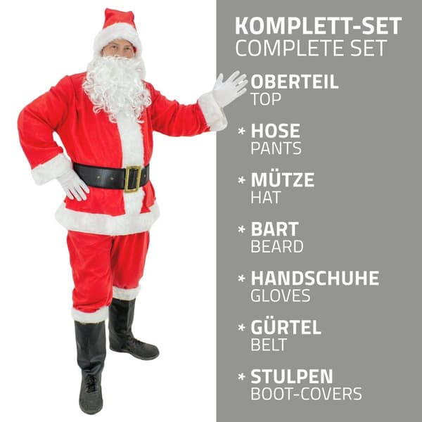Julemandskostume 9-delt rød/hvid One Size Polyester