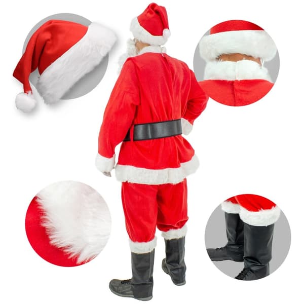 Julemandskostume 9-delt rød/hvid One Size Polyester