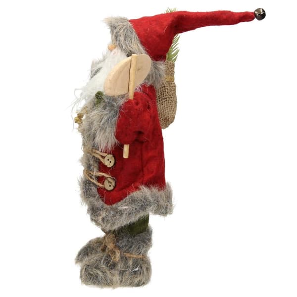 Jultomte Deco Figur 37 cm hög röd/grå rock med presentpåse