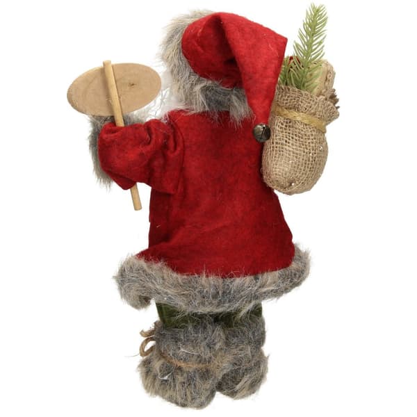 Jultomte Deco Figur 37 cm hög röd/grå rock med presentpåse