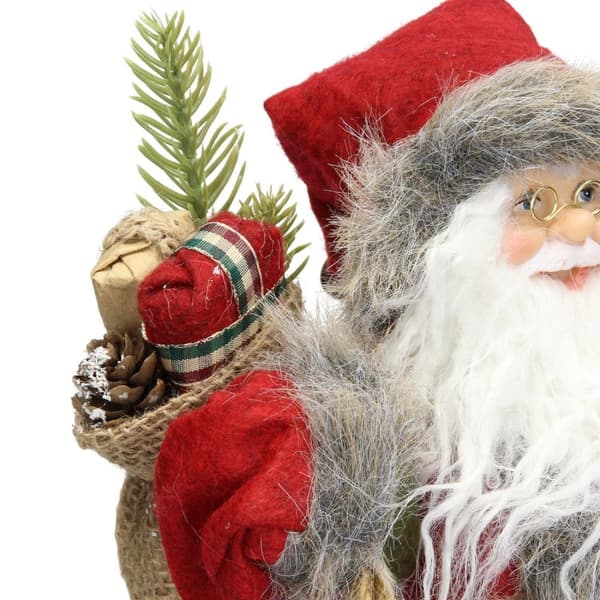 Jultomte Deco Figur 37 cm hög röd/grå rock med presentpåse