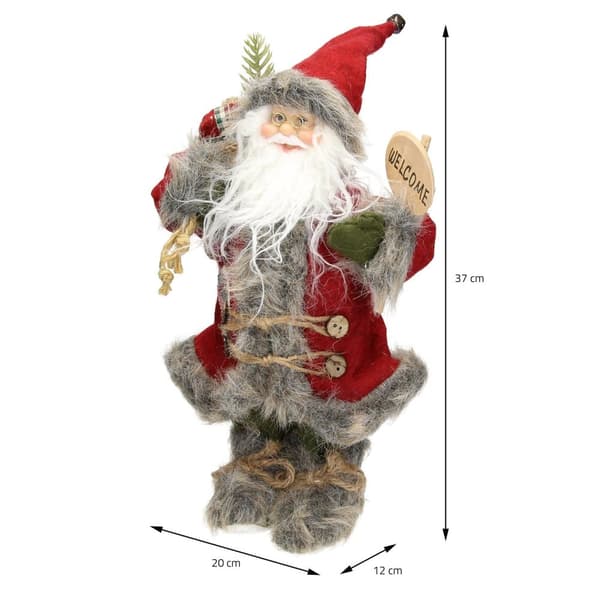 Jultomte Deco Figur 37 cm hög röd/grå rock med presentpåse