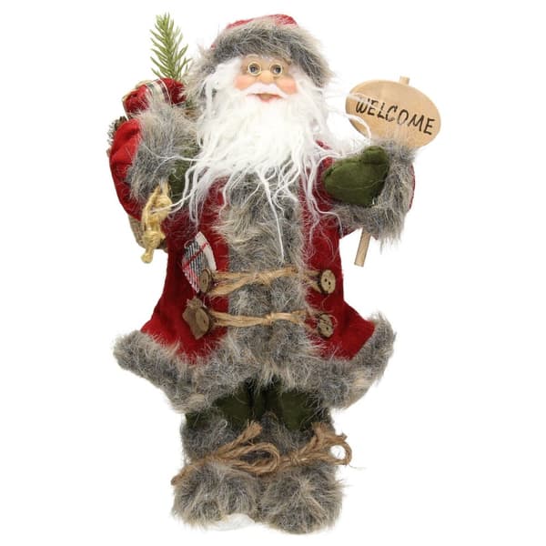 Jultomte Deco Figur 37 cm hög röd/grå rock med presentpåse