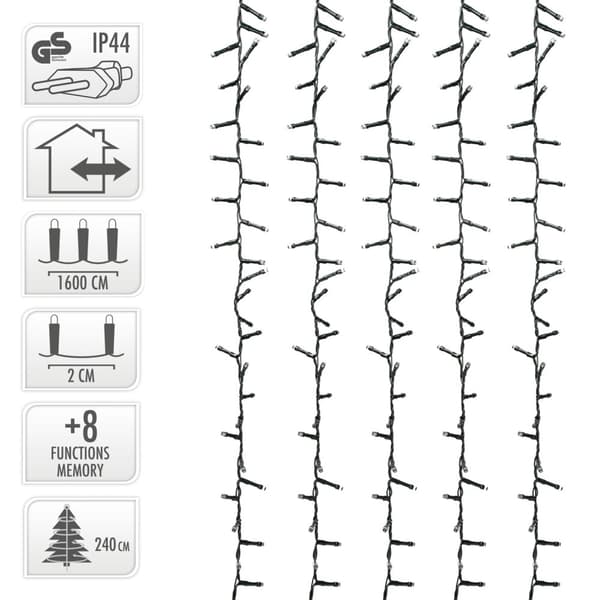 Joulukuusen koristelu LED-klusterin valoketju 16 m 800 LEDillä kylmän valkoinen IP44