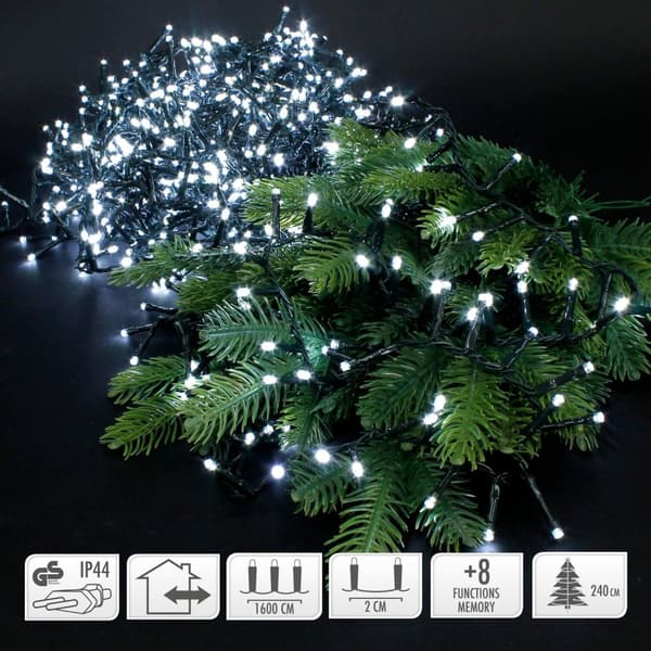 Joulukuusen koristelu LED-klusterin valoketju 16 m 800 LEDillä kylmän valkoinen IP44