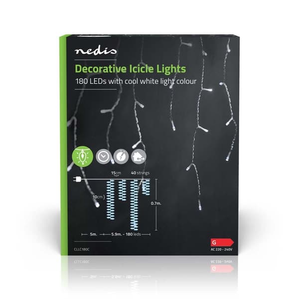 Nedis Koristeellinen Jääpuikko Valot | 180 LED's | Kylmä Valkoinen | 5.90 m | Kevyet vaikutukset: 7 | Verkkovirtakäyttöinen