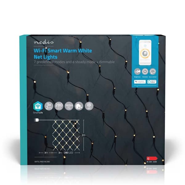 Nedis SmartLife jluelys | Net | Wi-Fi | Varm Hvid | 280 LED's | 3.00 m | 3 x 2 m | Android™ / IOS