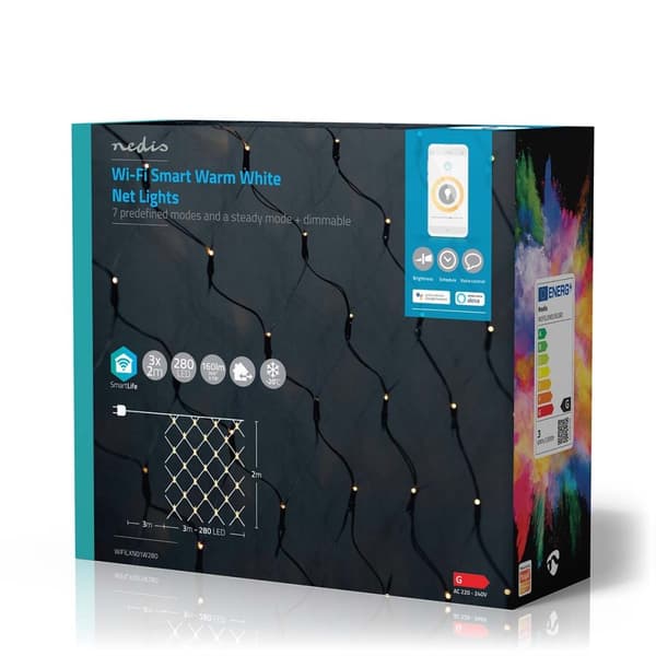 Nedis SmartLife jluelys | Net | Wi-Fi | Varm Hvid | 280 LED's | 3.00 m | 3 x 2 m | Android™ / IOS