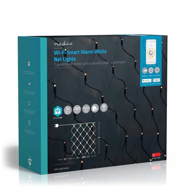 Nedis SmartLife jluelys | Net | Wi-Fi | Varm Hvid | 280 LED's | 3.00 m | 3 x 2 m | Android™ / IOS