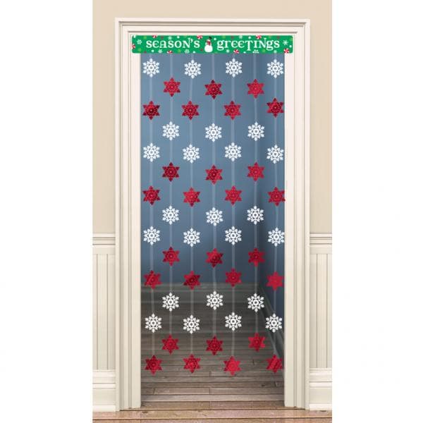 Amscan Snowflake Christmas Door Curtain Red/White One Size
