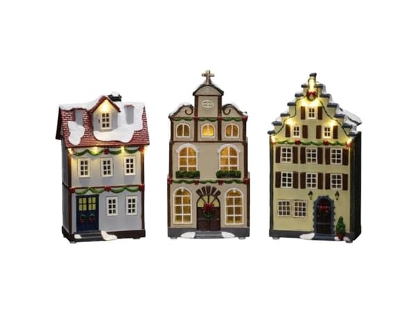Konstsmide 4308-000 LED-Szenerie Hus Sæt med 3 stk. Bernstein LED (RGB) Rav Timer, med kontakt
