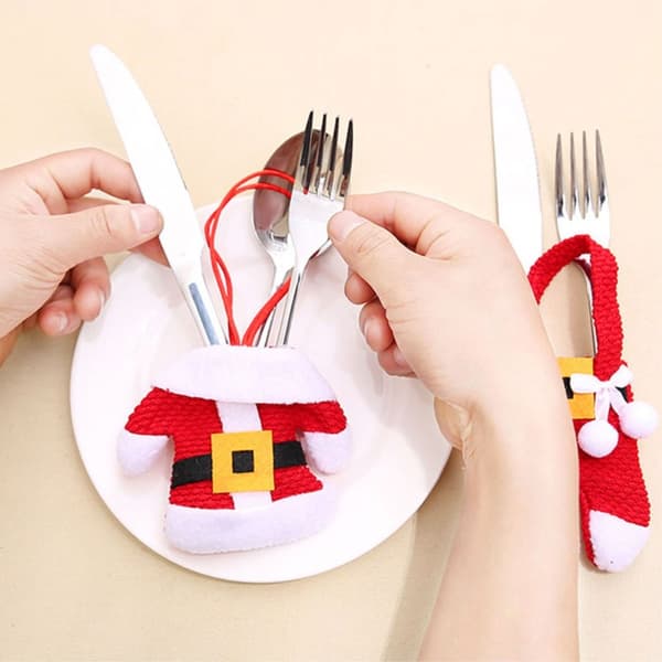 3 set Kniv Gaffel Jul Jultomte hållare Bestick Bordsdekoration