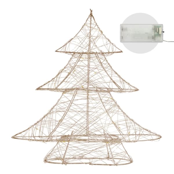Dekorativ julgran 30 cm hög i guldmetall med varmvita LED-lampor