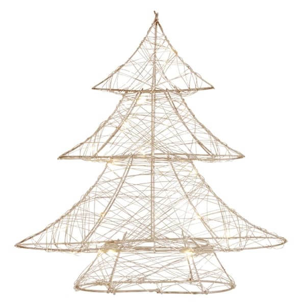Dekorativ julgran 30 cm hög i guldmetall med varmvita LED-lampor