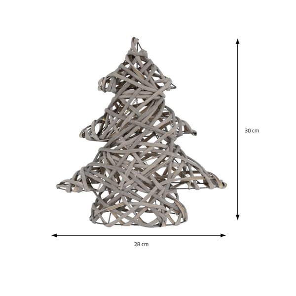 Dekorativ julgran med varmvita LED-lampor 30 cm hög grå tillverkad av rotting och metall