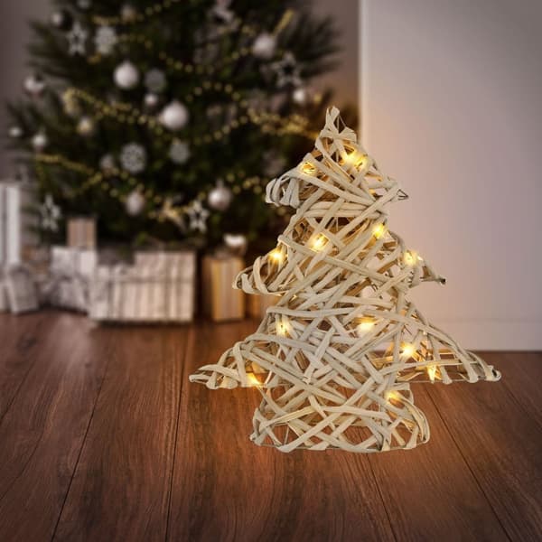 Dekorativ julgran med varmvita LED-lampor 30 cm hög grå tillverkad av rotting och metall
