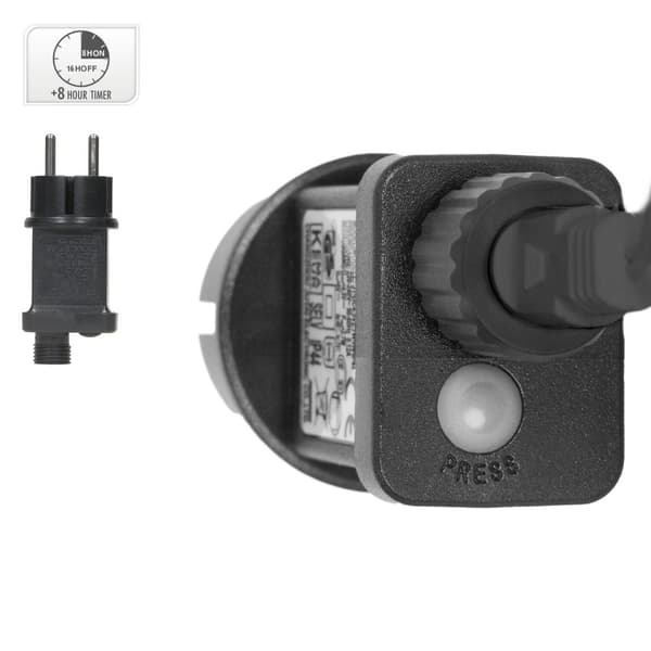LED-valoverho 8 valotilaa 1m 480 lämpimän valkoisella LEDillä IP44 pistorasiaan pistorasiasta