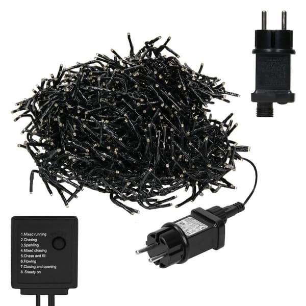 LED-valoverho 8 valotilaa 1m 480 lämpimän valkoisella LEDillä IP44 pistorasiaan pistorasiasta