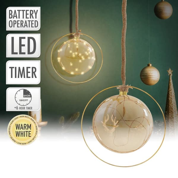 LED-julgranskula Ø18 cm guld av metall med varmvita LED-lampor