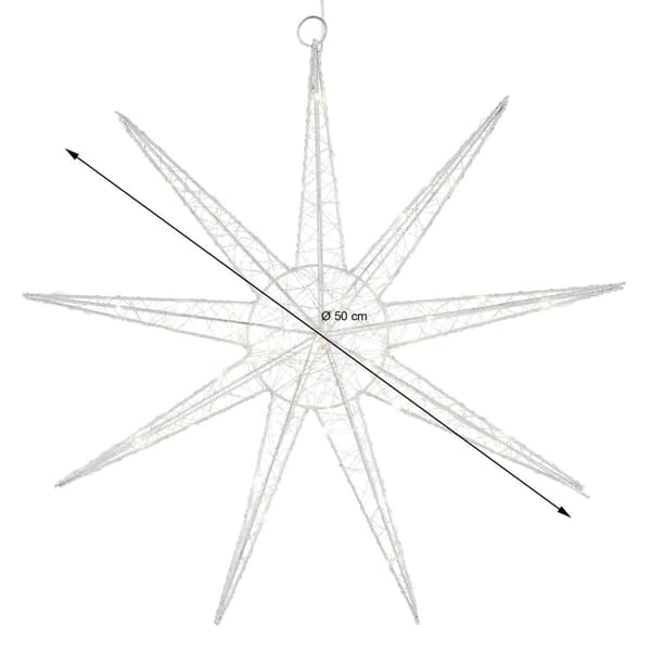 LED-julstjärna 50 cm silvermetall med varmvita LED-lampor