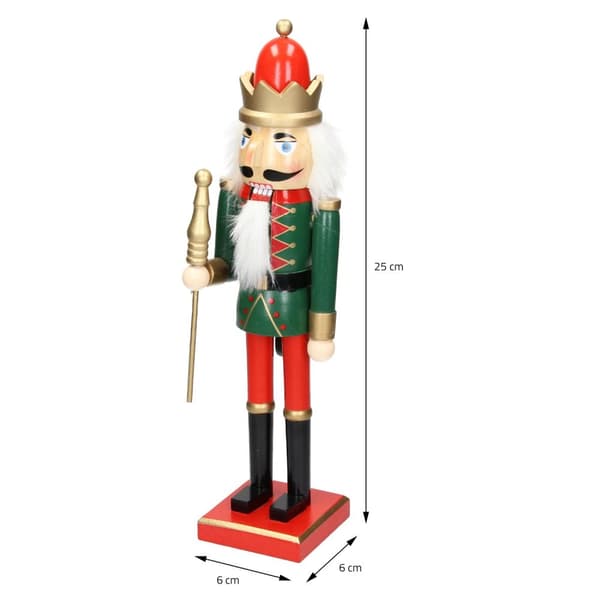 Pähkinänsärkijä hahmo punaisella kruunulla ja valtikalla 25 cm puuta
