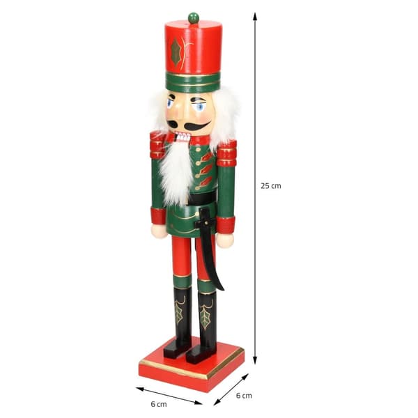 Pähkinänsärkijä hahmo punaisella hatulla ja sapelilla 25 cm puuta
