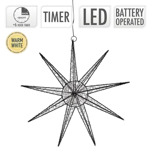 LED joulutähti 50 cm musta metalli lämpimän valkoisilla LEDeillä