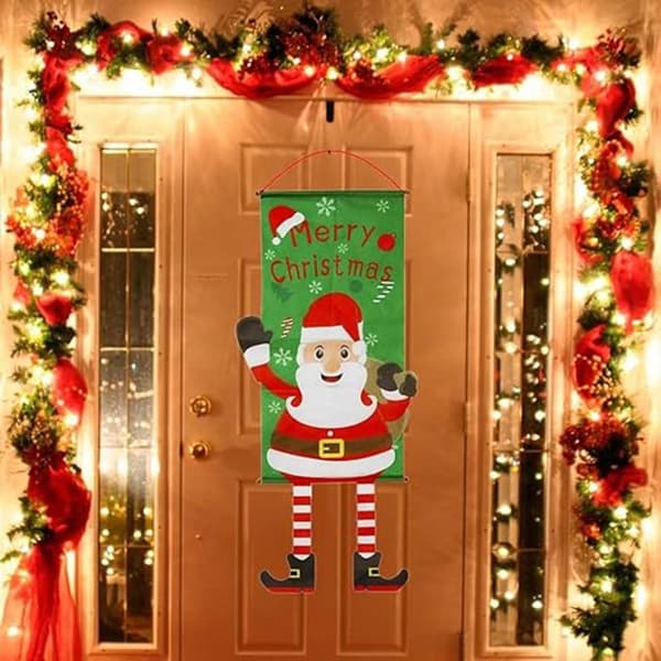 Merry Christmas Flagga Xmas Hängande Banner Dörr Dekor - Julgran