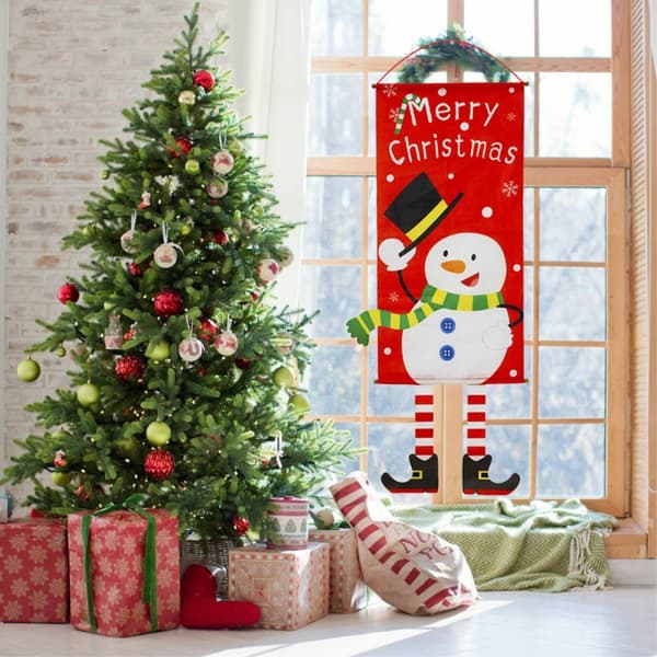 Merry Christmas Flagga Xmas Hängande Banner Dörr Dekor - Julgran