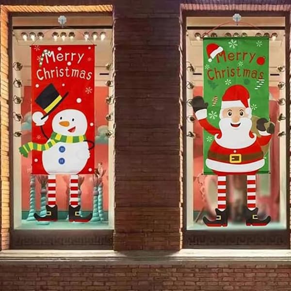 Merry Christmas Flagga Xmas Hängande Banner Dörr Dekor - Julgran