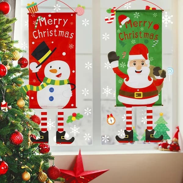 Merry Christmas Flagga Xmas Hängande Banner Dörr Dekor - Julgran