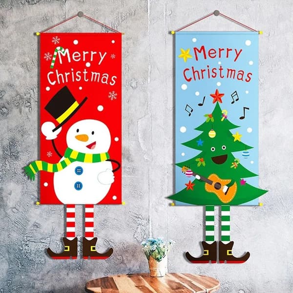 Merry Christmas Flagga Xmas Hängande Banner Dörr Dekor - Julgran