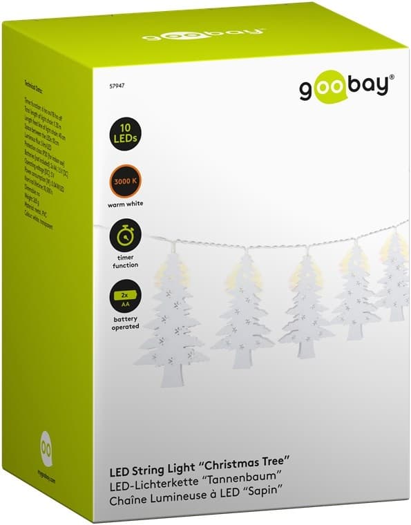 Goobay 10 LED-lampor "Julgran" med timerfunktion, varmvit (3000 K), batteridriven