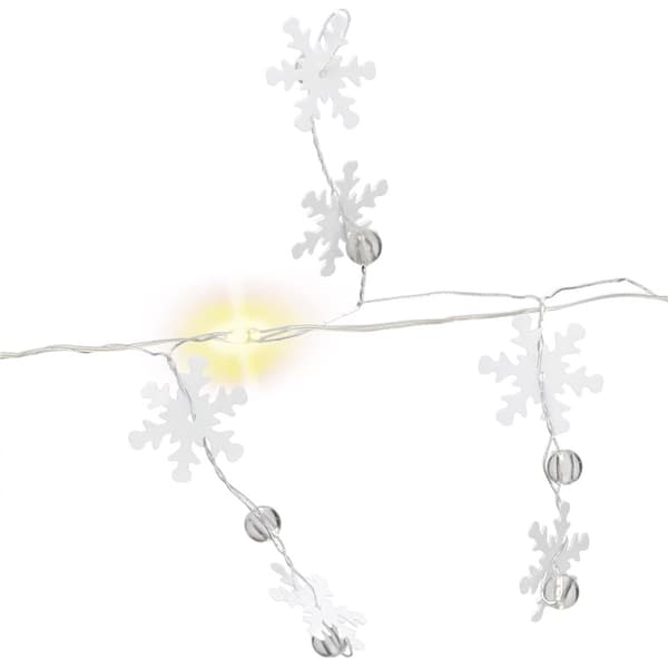 Goobay 10 LED-ljuskedja silvertråd "Snöflingor" med timerfunktion, varmvit (3000 K), batteridriven