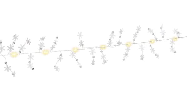 Goobay 10 LED-ljuskedja silvertråd "Snöflingor" med timerfunktion, varmvit (3000 K), batteridriven