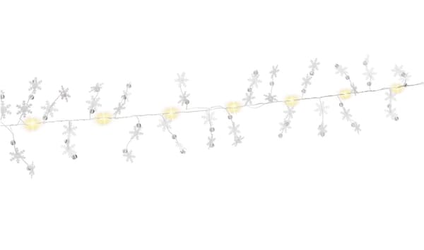 Goobay 10 LED-ljuskedja silvertråd "Snöflingor" med timerfunktion, varmvit (3000 K), batteridriven Hopea, Läpinäkyvä, Valkoinen