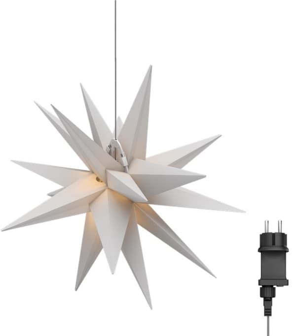 Goobay LED julestjerne 3D, Ø 56 cm, 4,5 V utendørs transformator med timer og 18 spisser, varmhvit (3000 K), værbestandig plast (IP44), kabel 9,5 m Gjennomsiktig, Hvit