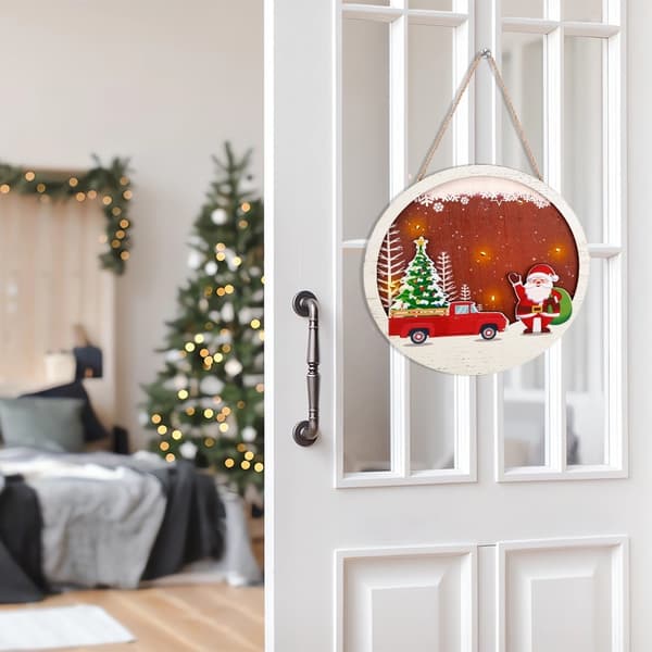 Jul Skylt Dekoration Dörr med LED-ljus - Jultomten och bil