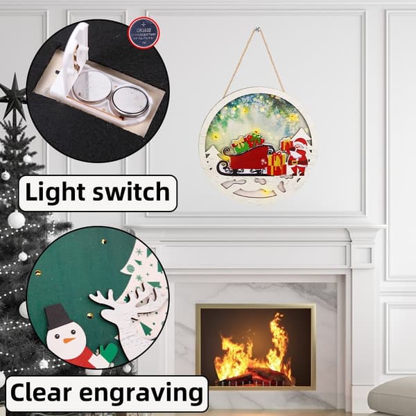 Juleskiltdekorationsdør med LED lys - Juleslæde og gaver