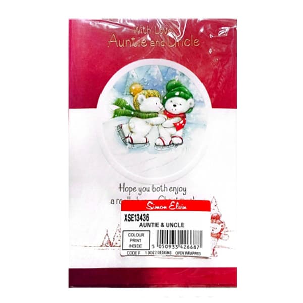 Simon Elvin With Love Auntie And Uncle Skating Scene Christmas Card (Pack of 12) White/Red One Size