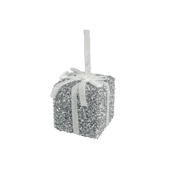 Davies Products Tinsel Present Christmas Decoration Silver 8cm