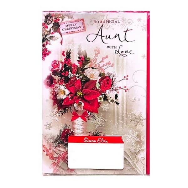 Simon Elvin To A Special Aunt Flowers Christmas Card (Pack of 6) Red/White One Size