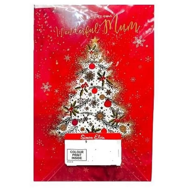 Simon Elvin With Love To A Wonderful Mum Christmas Tree Christmas Card (Pack of 6) Red One Size