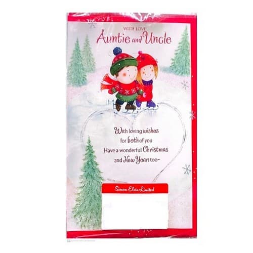 Simon Elvin With Love Auntie And Uncle Christmas Christmas Card (Pack of 12) White/Red/Green One Size